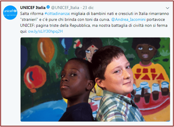 Unicef Italia: ingerenze sulla politica italiana, Ius Soli e hate speech sui social